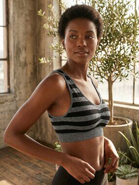 CMX Get Moving Striped Sports Bra Tank Top Women's S M Gray‎ Black